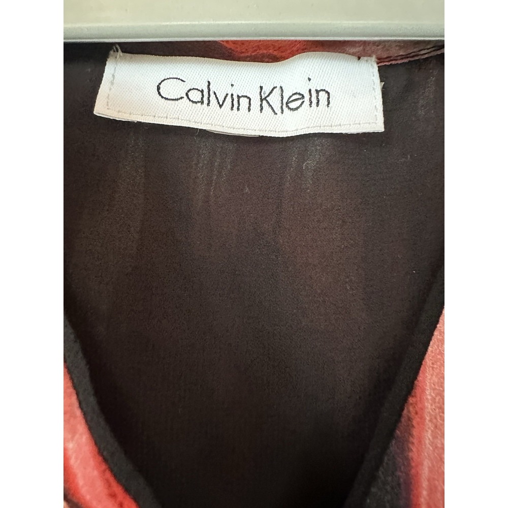 Calvin Klein Women's Multicolor Ikat Print Sheer Chiffon Hi-Low Blouse Medium - Picture 3 of 9